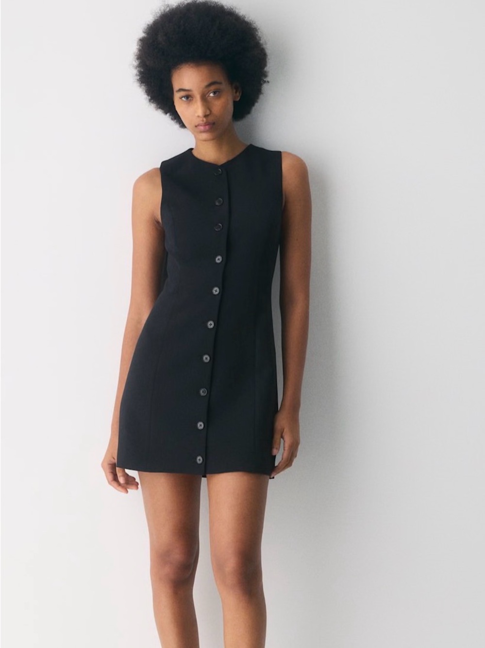 Sleeveless Black Button-Front Mini Dress